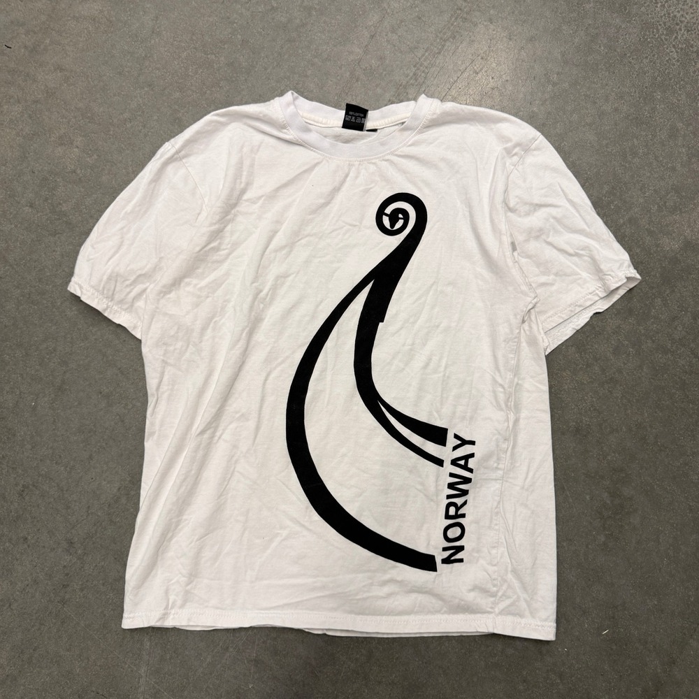 Viking Norway Graphic T-Shirt Mens Large White Cotton Longship Prow Souvenir